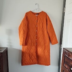 ●●ORANGE QUILTED KNEE LENGHT JACKET SIZE XL NWOT●●